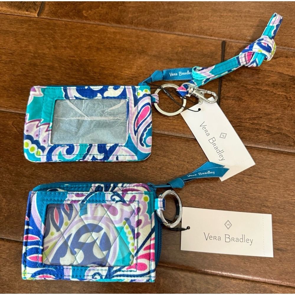 Vera Bradley Waikiki Paisley Zip Around Wallet & Zip ID & Lanyard Aqua NEW!